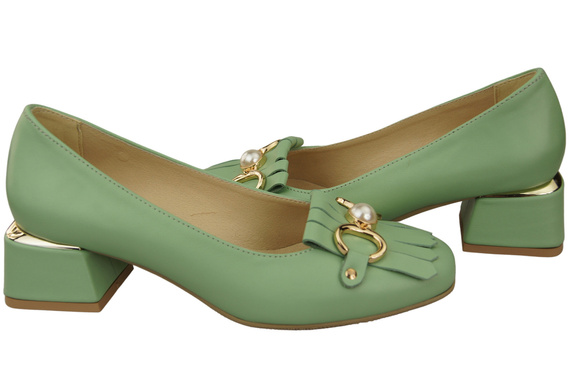 Damenschuhe Pumps mit Fransen verziert, Mint, Naturleder 195 ElitaBut