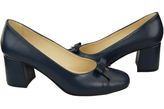 Damen Pumps mit Schleife Marineblau Naturleder und niedrigem Absatz 203 ElitaBut