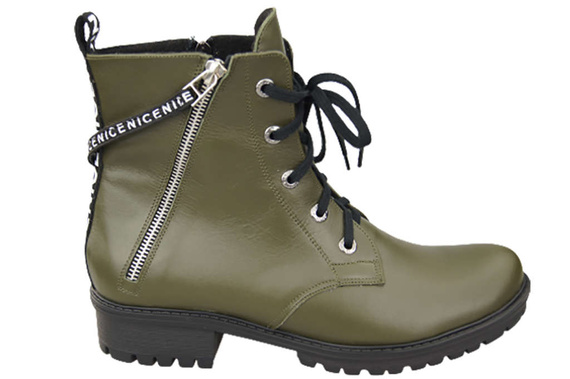 Schuhe Damen-Stiefeletten mit der Aufschrift NICE, Naturleder, Oliv 173 von ElitaBut
