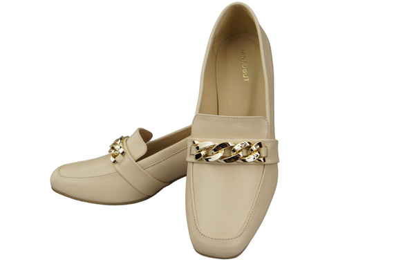 Damenschuhe mit Zierkette Pumps Mokassins Naturleder 193 Beige ElitaBut
