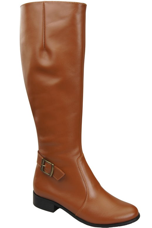 Damen-Lederstiefel Braun Gefüttert, Offiziersstiefel, Flach 225 ElitaBut