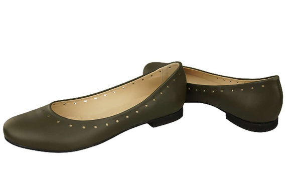 Damenschuhe Bequeme Ballerinas, Naturleder, Oliv 162 ElitaBut