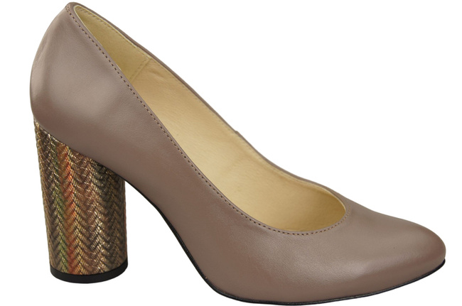 Damenschuhe Cappuccino Pumps Dunkles Naturleder Bunter Zierabsatz 194 ElitaBut