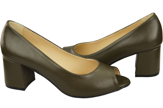 Damenschuhe PEEP TOE Olive Pumps Naturleder mit beschichtetem Absatz 192 ElitaBut