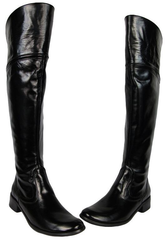 Schuhe Damenstiefel Stiefel Overknee-Stiefel, Naturleder, Schwarz, Lackleder 638 ElitaBut