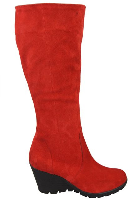 Schuhe Damenstiefel mit Keilabsatz, natürliches Veloursleder, 745 Red ElitaBut