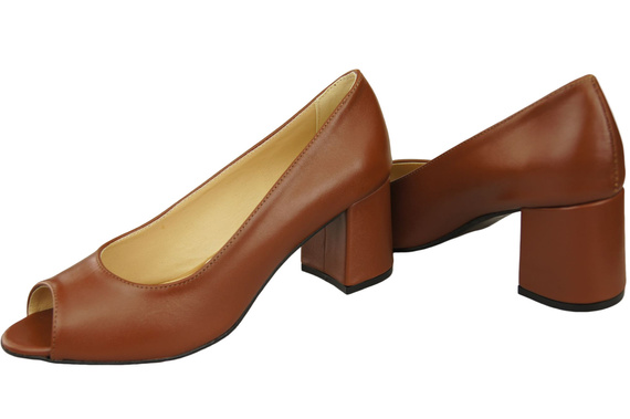 Damenschuhe PEEP TOE Pumps Braunes Naturleder mit beschichtetem Absatz 192 ElitaBut