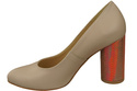 Damenschuhe Cappuccino-Pumps Helles Naturleder Bunter dekorativer Absatz 194 ElitaBut