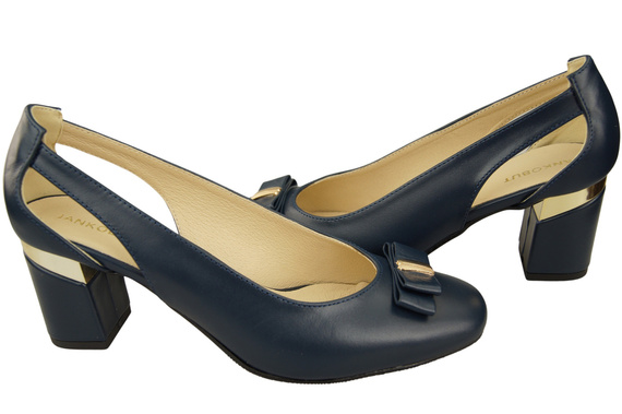 Schuhe Damen Marineblau Pumps aus Naturleder mit dekorativem Absatz 199 ElitaBut