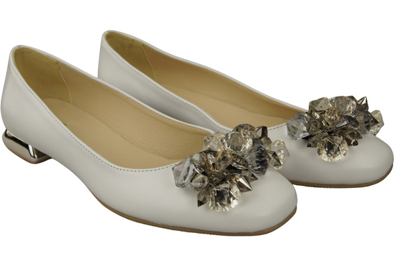 Damen Weiß Pumps mit Kristallen flach Naturleder 216 ElitaBut