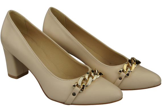 Klassische Frauen Beige Naturleder Schuhe mit Gold Ornament Kette 200 ElitaBut