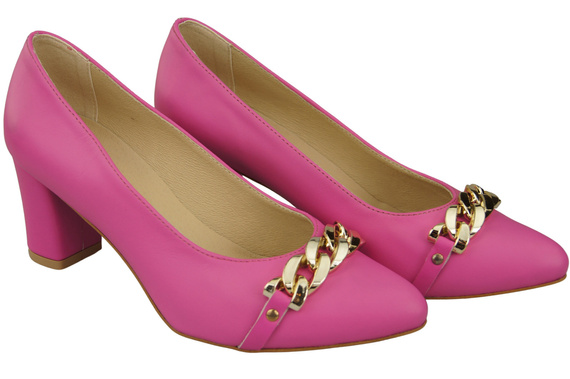 Klassische Frauen Fuchsia Naturleder Schuhe mit Gold Ornament Kette 200 ElitaBut