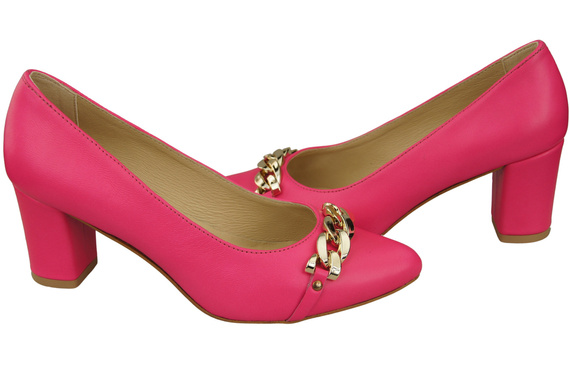 Klassische Frauen Neonrosa Naturleder Schuhe mit Gold Ornament Kette 200 ElitaBut