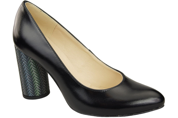 Damenschuhe Pumps Schwarz Glänzendes Naturleder Bunter Zierabsatz 194 ElitaBut