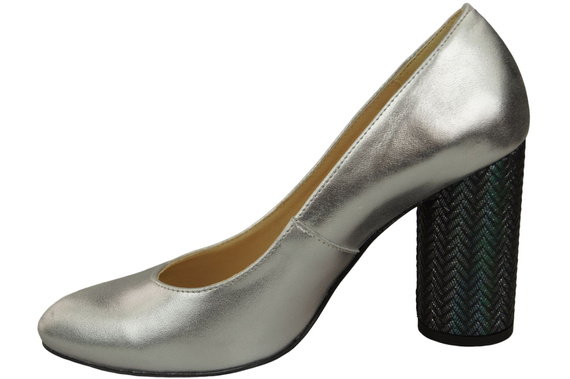 Damenschuhe Silberne Pumps Naturleder Bunter Zierabsatz 194 ElitaBut