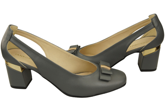 Schuhe Damen Grau Pumps aus Naturleder mit dekorativem Absatz 199 ElitaBut