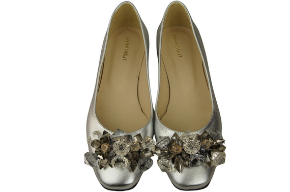 Damen Silber Pumps mit Kristallen flach Naturleder 216 ElitaBut