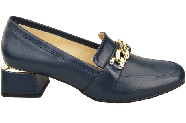 Damenschuhe mit Zierkette Pumps Mokassins Naturleder 193 Marineblau ElitaBut