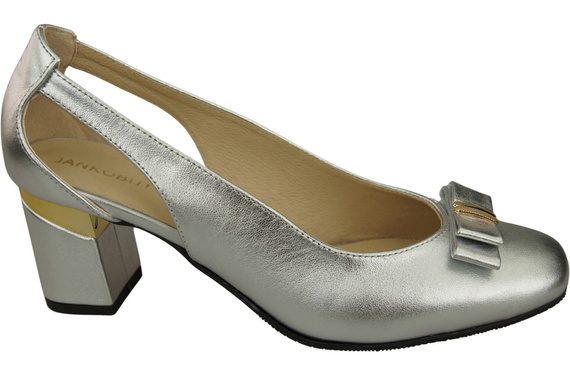 Schuhe Damen Silber Pumps aus Naturleder mit dekorativem Absatz 199 ElitaBut