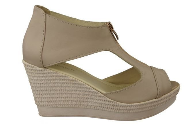 Schuhe Damen Sandalen Keil Naturleder Cappuccino Lico 993 ElitaBut