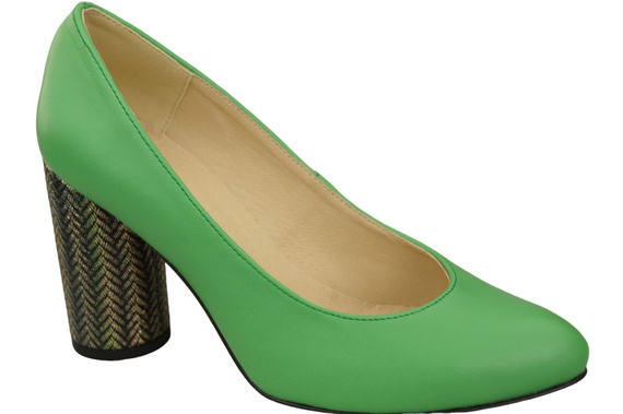 Damenschuhe Limette Pumps Naturleder Bunter Zierabsatz 194 ElitaBut