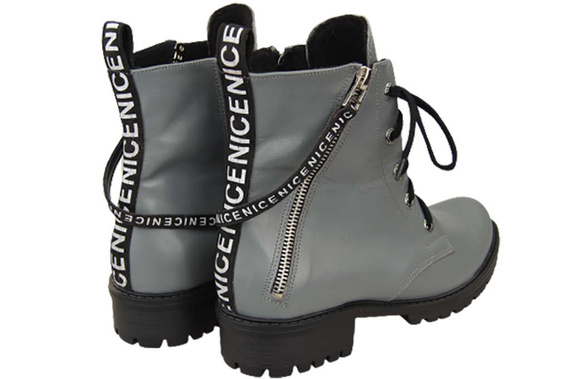 Schuhe Damen-Stiefeletten mit der Aufschrift NICE, Naturleder, Grau 173 von ElitaBut