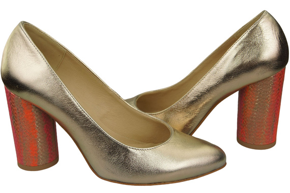 Damenschuhe Pumps Gold Naturleder Bunter Zierabsatz 194 ElitaBut