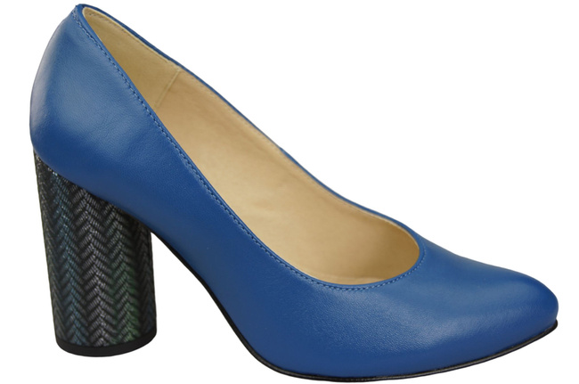 Damenschuhe Pumps Blau Naturleder Bunter dekorativer Absatz 194 ElitaBut