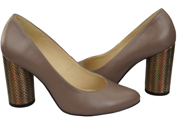 Damenschuhe Cappuccino Pumps Dunkles Naturleder Bunter Zierabsatz 194 ElitaBut