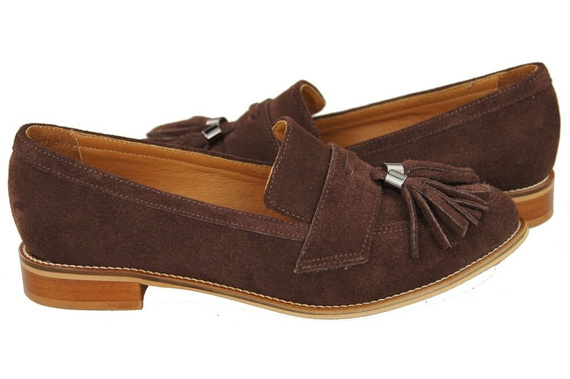 Schuhe Damen Mokassins Naturleder Velour Schokolade 134 ElitaBut