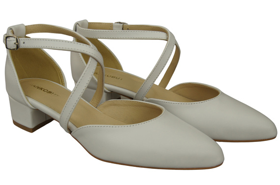 Damen Sandalen Echtleder Weiß mit Riemen Niedriger Absatz 223 ElitaBut