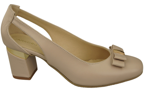 Schuhe Damen Cappuccino Blass Pumps aus Naturleder mit dekorativem Absatz 199 ElitaBut
