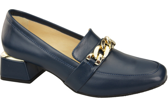 Damenschuhe mit Zierkette Pumps Mokassins Naturleder 193 Marineblau ElitaBut