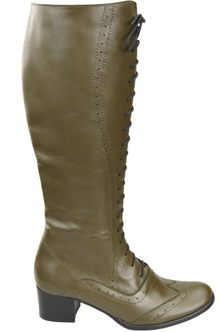 Damenschuhe Schnürstiefel, Naturleder, Olive 595 ElitaBut