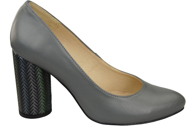 Damenschuhe Pumps Grau Naturleder Bunter dekorativer Absatz 194 ElitaBut