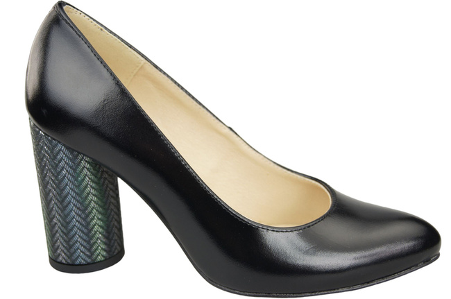 Damenschuhe Pumps Schwarz Glänzendes Naturleder Bunter Zierabsatz 194 ElitaBut