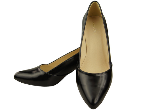 Damen Pumps Schwarz glänzend Echtleder Spitz Zehen Absatz ElitaBut 221