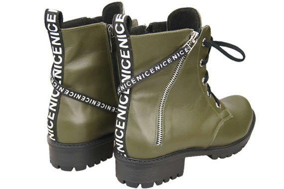 Schuhe Damen-Stiefeletten mit der Aufschrift NICE, Naturleder, Oliv 173 von ElitaBut