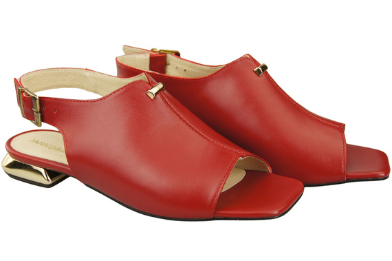 Bequeme Frauenschuhe Sandalen Rot Flacher Goldabsatz Naturleder 207 ElitaBut