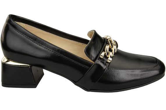 Damenschuhe mit Zierkette Pumps Mokassins Naturleder 193 Schwarz Glänzend ElitaBut