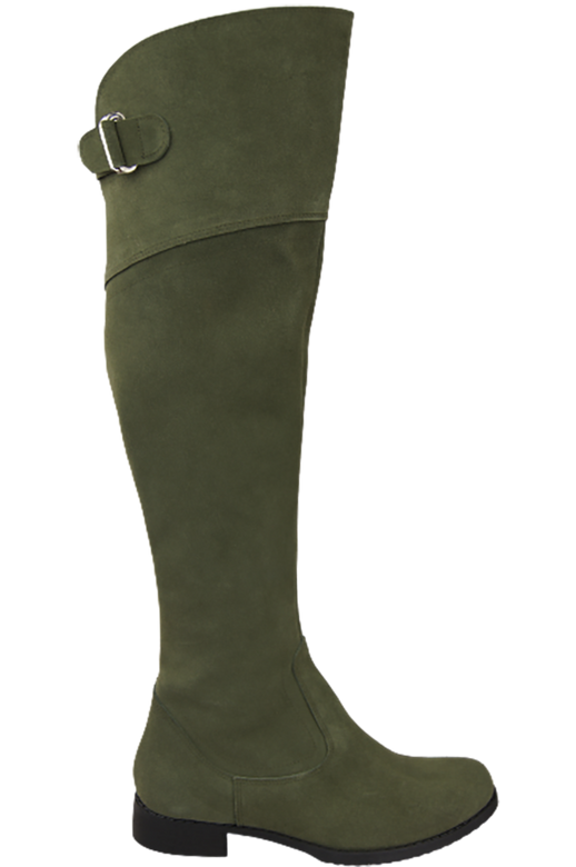 Schuhe Damenstiefel Stiefel Overknee-Stiefel, Naturleder, Velours, Flaschengrün 154 ElitaBut