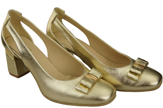 Schuhe Damen Gold Pumps aus Naturleder mit dekorativem Absatz 199 ElitaBut