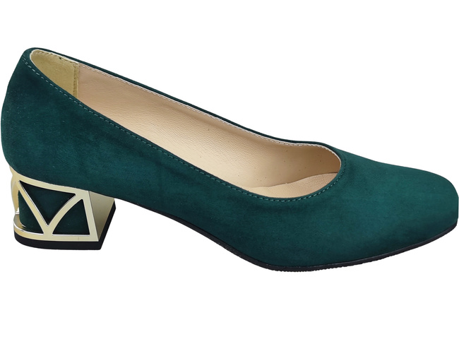 Bequeme Damenschuhe Grün Pumps mit dekorativem Absatz Natürliches Wildleder 219 von ElitaBut