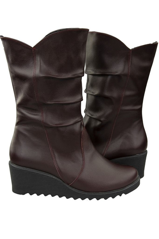 Schuhe Damen-Keilstiefel Winter, Naturleder, Burgunderrot 140 ElitaBut
