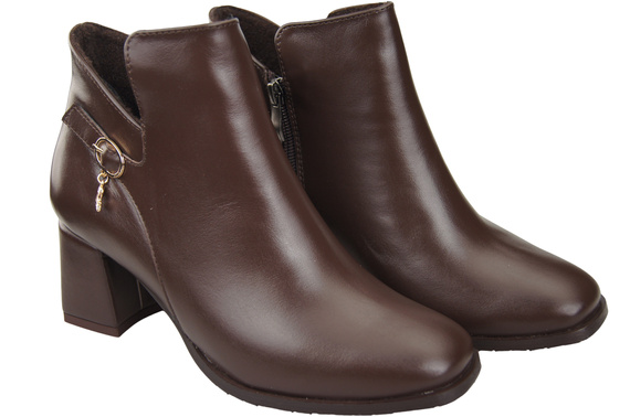 Damen-Stiefeletten ElitaBut 226 Schokolade aus Naturleder, gefüttert, eckige Zehenkappe, Blockabsatz