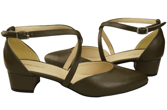 Damen Sandalen Echtleder Olive mit Riemen Niedriger Absatz 223 ElitaBut