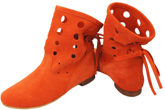 Schuhe Damen-Stiefeletten, natürliches Veloursleder, Orange 160 ElitaBut