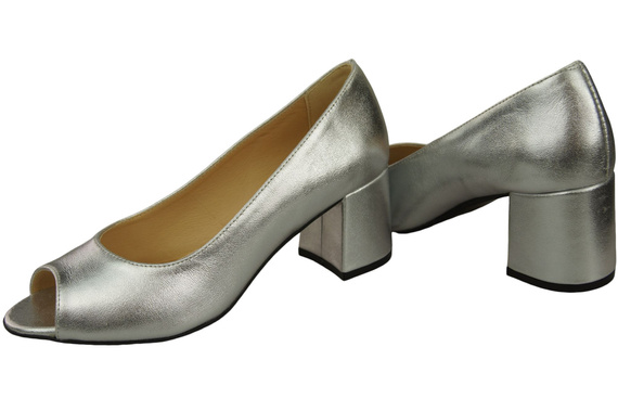 Damenschuhe PEEP TOE Pumps Silber Naturleder mit beschichtetem Absatz 192 ElitaBut