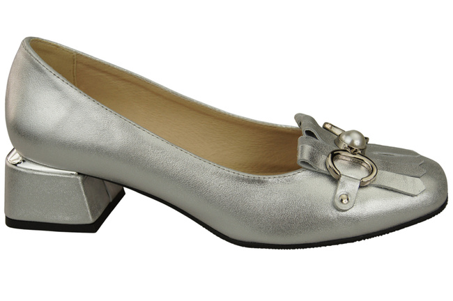 Damenschuhe Pumps verziert mit Fransen Silber Naturleder 195 ElitaBut
