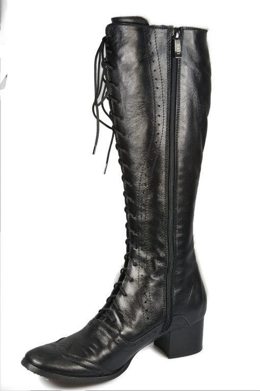 Damenschuhe Schnürstiefel, Naturleder, Schwarz 595 ElitaBut